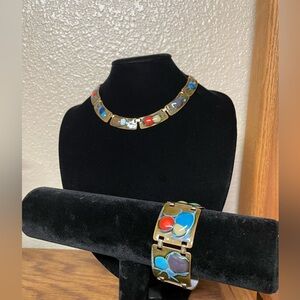 Mid Century Modern Kay Denning Enamel Copper Jewelry Necklace & Bracelet